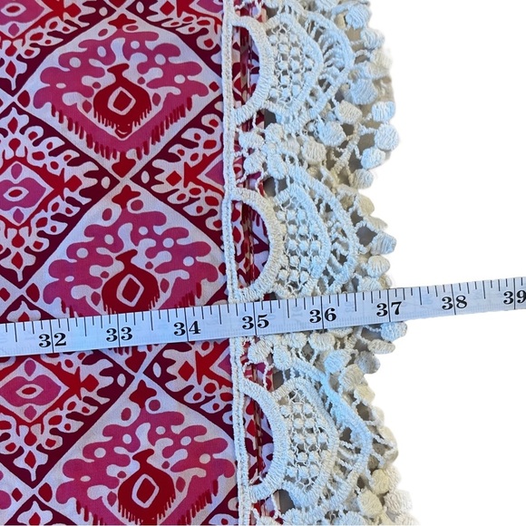 Nikki Poulos Geo Print Boho Crotchet Tunic Coverup Poncho Oversized Fit - Picture 7 of 12